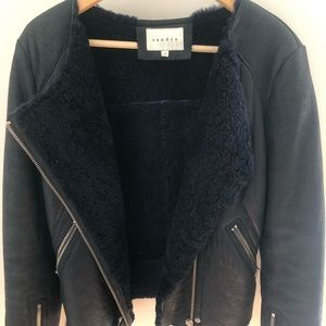 Sandro Size 3 Leather and lamb fur coat